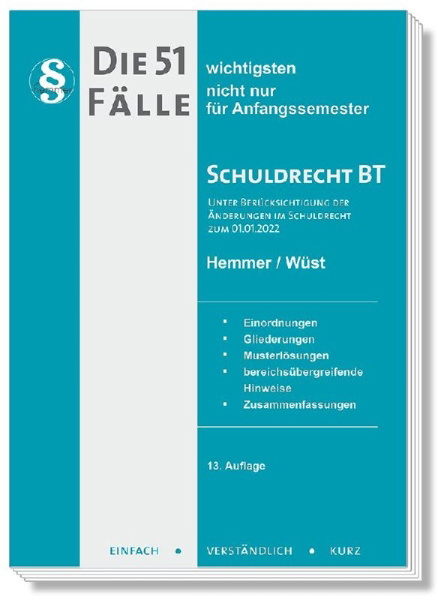 Buchcover und Innenansicht für das Buch: Die 51 wichtigsten Fälle Schuldrecht BT
