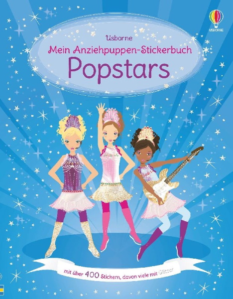 Buchcover und Innenansicht für das Buch: Mein Anziehpuppen-Stickerbuch: Popstars