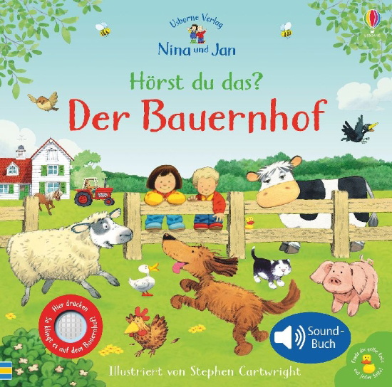 Buchcover und Innenansicht für das Buch: Nina und Jan - Hörst du das? Der Bauernhof