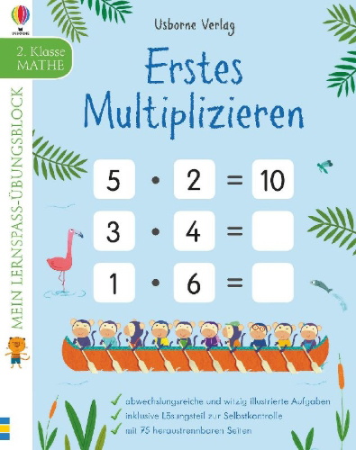 Buchcover und Innenansicht für das Buch: Mein Lernspaß-Übungsblock: Erstes Multiplizieren (2. Klasse)