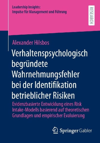 Buchcover und Innenansicht für das Buch: Verhaltenspsychologisch begründete Wahrnehmungsfehler bei der Identifikation betrieblicher Risiken