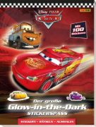 Buchcover und Innenansicht für das Buch: Disney Cars: Der große Glow-in-the-Dark-Stickerspaß: Stickern - Rätseln - Ausmalen