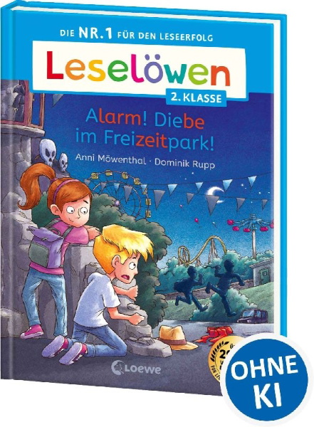 Buchcover und Innenansicht für das Buch: Leselöwen 2. Klasse - Alarm! Diebe im Freizeitpark!