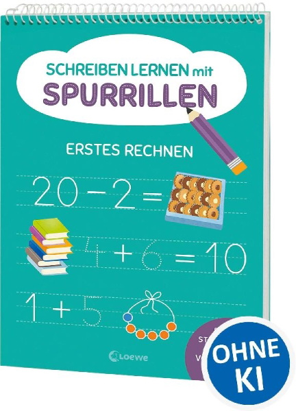 Buchcover und Innenansicht für das Buch: Schreiben lernen mit Spurrillen - Erstes Rechnen