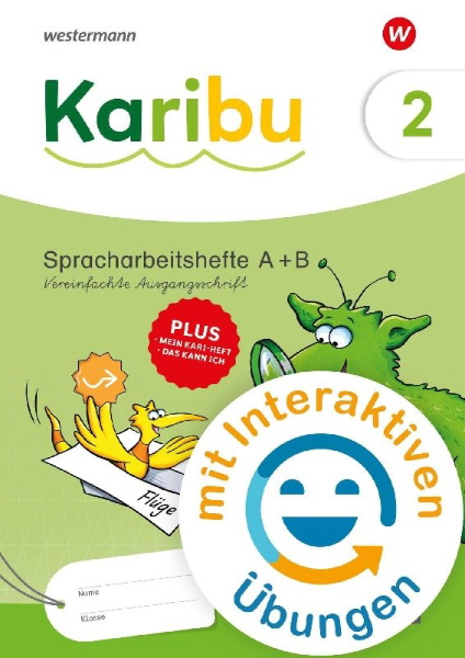 Buchcover und Innenansicht für das Buch: Karibu Spracharbeitshefte 2 Vereinfachte Ausgangsschrift mit interaktiven Übungen