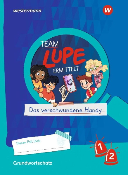 Buchcover und Innenansicht für das Buch: TEAM LUPE ERMITTELT - Übungshefte 1 / 2. Grundwortschatztraining - BASIS