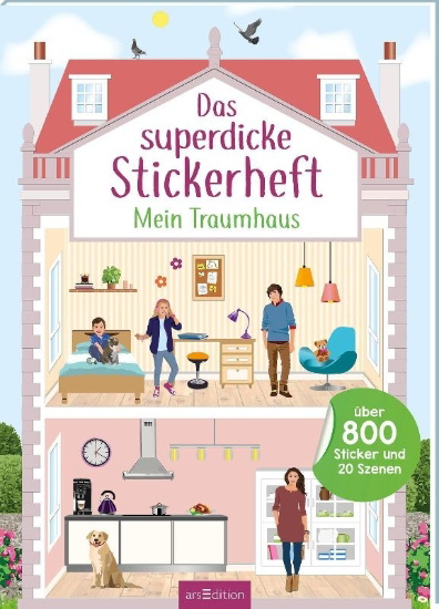 Buchcover und Innenansicht für das Buch: Das superdicke Stickerheft - Mein Traumhaus