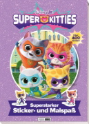 Buchcover und Innenansicht für das Buch: Disney Junior SuperKitties: Superstarker Sticker- und Malspaß