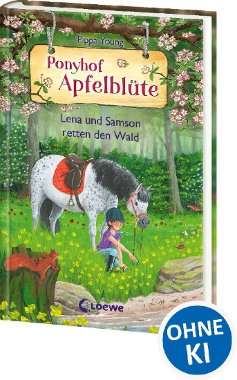 Buchcover und Innenansicht für das Buch: Ponyhof Apfelblüte (Band 22) - Lena und Samson retten den Wald