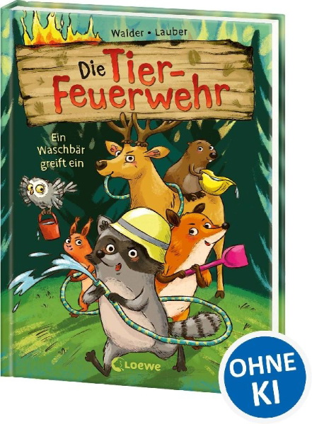 Buchcover und Innenansicht für das Buch: Die Tier-Feuerwehr (Band 1) - Ein Waschbär greift ein