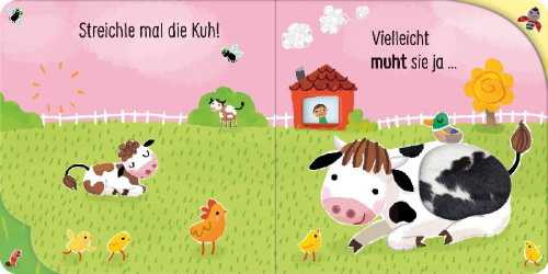Buchcover und Innenansicht für das Buch: Streicheln und Lauschen: Ich grunze! Glaubst du nicht? Dann kraule mich!