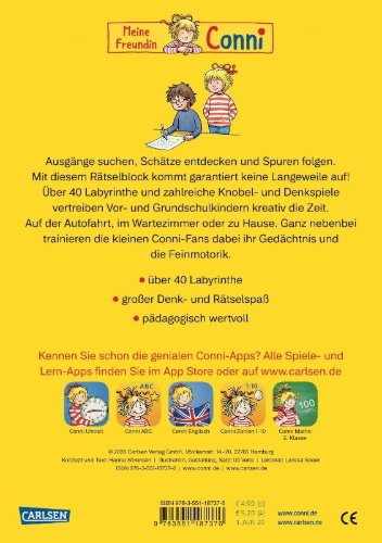 Buchcover und Innenansicht für das Buch: Conni Gelbe Reihe (Beschäftigungsbuch): Herausgefunden! Labyrinthe-Rätsel-Spaß