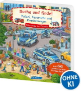 Buchcover und Innenansicht für das Buch: Suche und finde! Polizei, Feuerwehr und Krankenwagen
