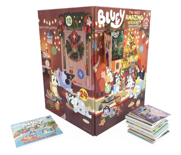 Buchcover und Innenansicht für das Buch: Bluey: The Most Amazing Advent Book Bundle
