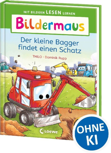 Buchcover und Innenansicht für das Buch: Bildermaus - Der kleine Bagger findet einen Schatz