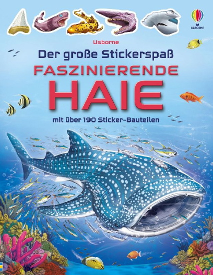 Buchcover und Innenansicht für das Buch: Der große Stickerspaß: Faszinierende Haie
