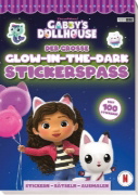 Buchcover und Innenansicht für das Buch: Gabby's Dollhouse: Der große Glow-in-the-Dark-Stickerspaß: Stickern - Rätseln - Ausmalen