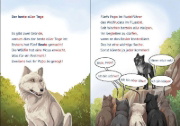 Buchcover und Innenansicht für das Buch: Leselöwen 2. Klasse - Das geheime Leben der Tiere - Die weiße Wölfin in Gefahr