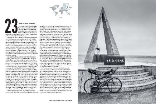 Buchcover und Innenansicht für das Buch: Staunen - Mit dem Rennrad an die Enden der Welt