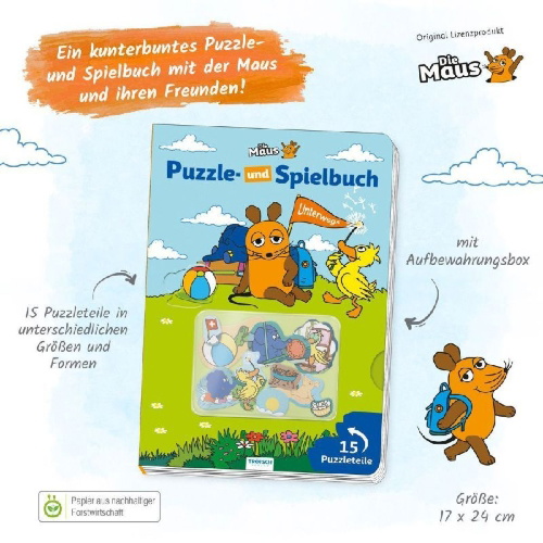 Buchcover und Innenansicht für das Buch: Trötsch Die Maus Puzzle- und Spielbuch
