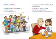 Buchcover und Innenansicht für das Buch: Leselöwen - stark und sicher in der Schule - Ich steige nicht in fremde Autos ein!