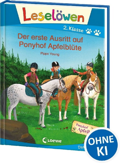 Buchcover und Innenansicht für das Buch: Leselöwen 2. Klasse - Der erste Ausritt auf Ponyhof Apfelblüte