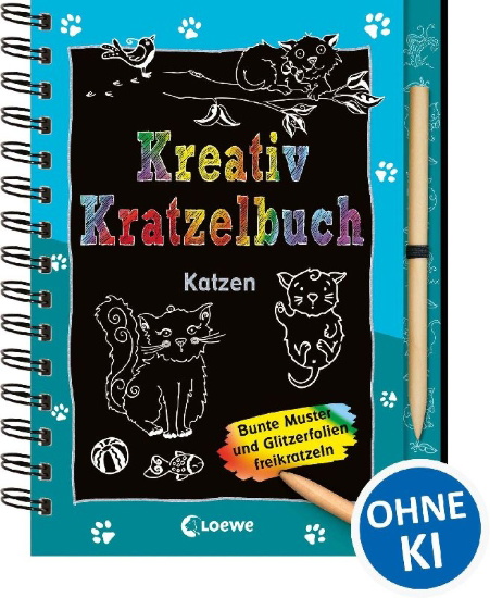 Buchcover und Innenansicht für das Buch: Kreativ-Kratzelbuch: Katzen