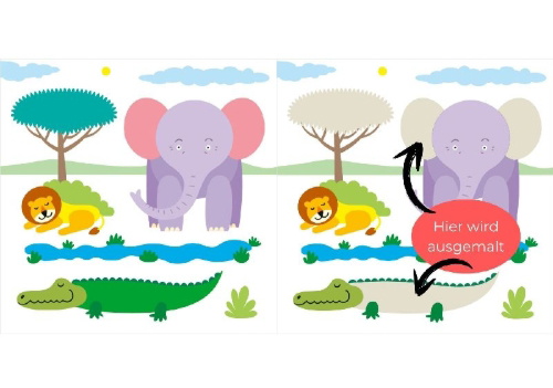 Buchcover und Innenansicht für das Buch: Mein erstes Zauberpapier-Kritzelbuch. Für Kinder ab 18 Monaten