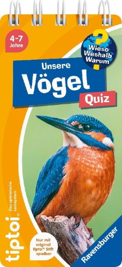 Buchcover und Innenansicht für das Buch: tiptoi® Wieso? Weshalb? Warum? Quiz - Unsere Vögel