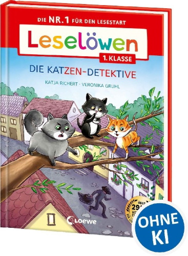 Buchcover und Innenansicht für das Buch: Leselöwen 1. Klasse - Die Katzen-Detektive (Großbuchstabenausgabe)