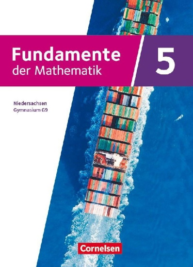 Buchcover und Innenansicht für das Buch: Fundamente der Mathematik 5. Schuljahr. Niedersachsen - Schulbuch - Mit digitalen Hilfen und interaktiven Zwischentests