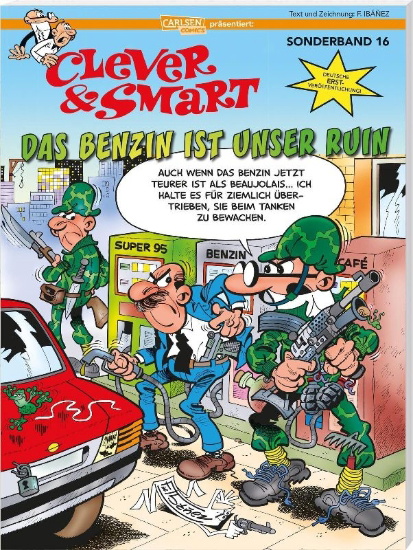 Buchcover und Innenansicht für das Buch: Mortadelo y Filemon: Gasolina... la ruina!