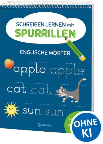 Buchcover und Innenansicht für das Buch: Schreiben lernen mit Spurrillen - Englische Wörter