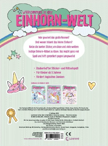 Buchcover und Innenansicht für das Buch: J'aime les licornes - Mon livre de jeux
