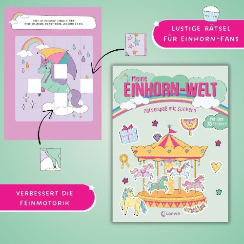 Buchcover und Innenansicht für das Buch: J'aime les licornes - Mon livre de jeux
