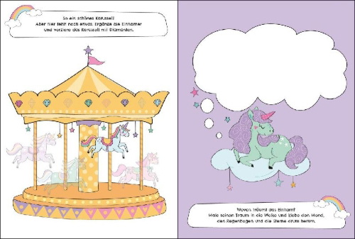 Buchcover und Innenansicht für das Buch: J'aime les licornes - Mon livre de jeux