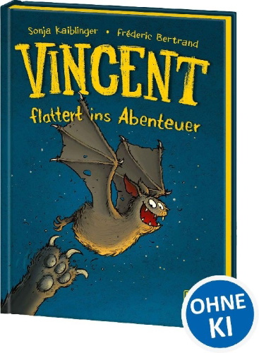 Buchcover und Innenansicht für das Buch: Vincent flattert ins Abenteuer (Band 1)