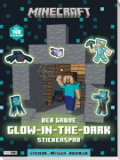 Buchcover und Innenansicht für das Buch: Minecraft: Der große Glow-in-the-Dark Stickerspaß: Stickern - Rätseln - Ausmalen