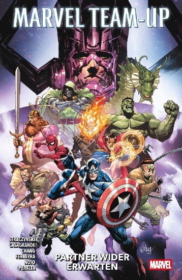 Buchcover und Innenansicht für das Buch: Doctor Doom & Rocket Raccoon (2025) #1, Captain America & Volstagg (2025) #1, Hulk & Doctor Strange (2025) #1, Ghost Rider vs. Galactus (2025) #1, Spider-Man vs. The Sinister Sixteen (2025) #1