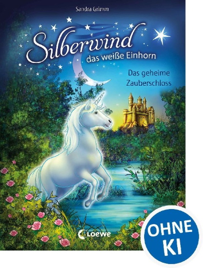 Buchcover und Innenansicht für das Buch: Silberwind, das weiße Einhorn - Das geheime Zauberschloss
