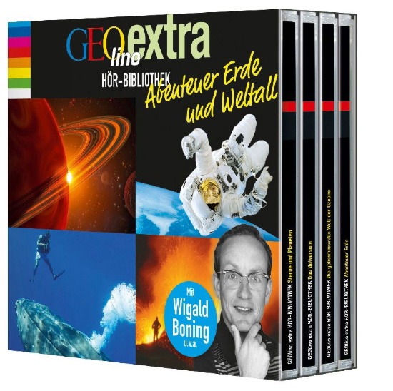 Buchcover und Innenansicht für das Buch: GEOlino extra Hör-Bibliothek - Abenteuer Erde und Weltall