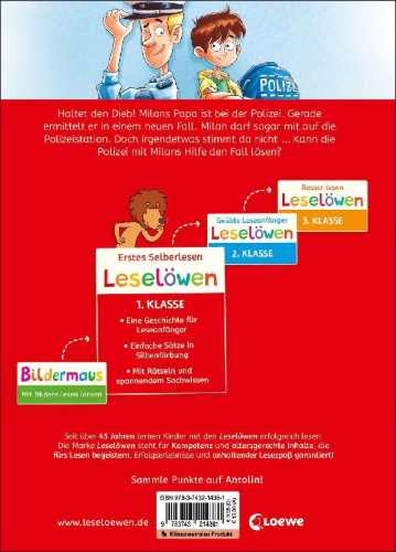 Buchcover und Innenansicht für das Buch: Leselöwen 1. Klasse - Ein spannender Fall für die Polizei