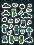 Buchcover und Innenansicht für das Buch: Minecraft: Der große Glow-in-the-Dark Stickerspaß: Stickern - Rätseln - Ausmalen