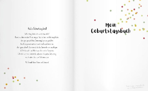 Buchcover und Innenansicht für das Buch: Hipp, hipp, hurra! MEIN GEBURTSTAGSBUCH