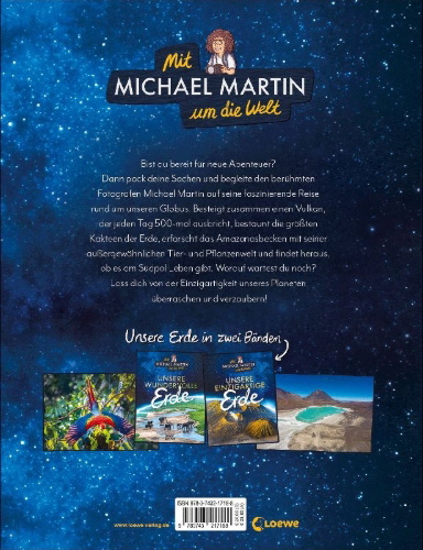 Buchcover und Innenansicht für das Buch: Mit Michael Martin um die Welt - Unsere einzigartige Erde