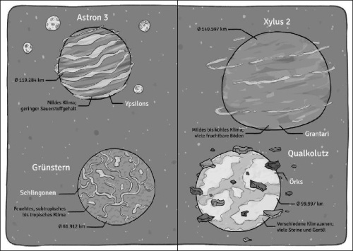 Buchcover und Innenansicht für das Buch: Die Weltraumschule (Band 2) - Ein schleimiger Spion