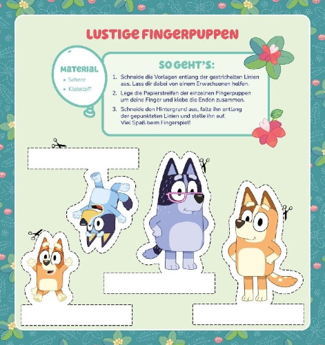 Buchcover und Innenansicht für das Buch: Bluey: Mein großer Bastelspaß