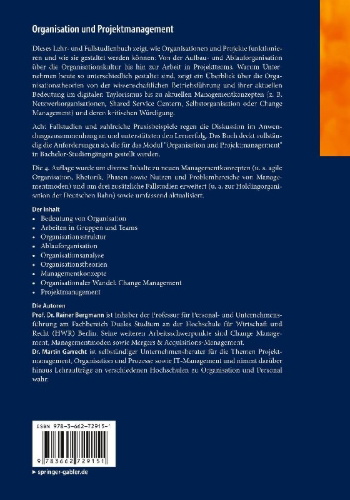 Buchcover und Innenansicht für das Buch: Organisation und Projektmanagement