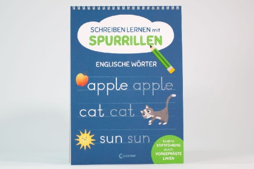 Buchcover und Innenansicht für das Buch: Schreiben lernen mit Spurrillen - Englische Wörter