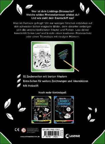 Buchcover und Innenansicht für das Buch: Mein großer Kreativ-Kratzelspaß: Weltraum, Dinos und Piraten